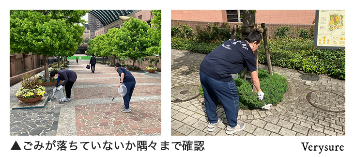 ごみが落ちていないか隅々まで確認（ベリシュア株式会社：恵比寿地域清掃活動）